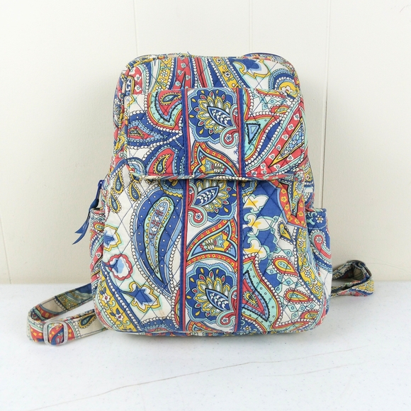 Vera Bradley Handbags - Vera Bradley Marina Paisley Medium Backpack Floral Quilted Cotton Retired 2013